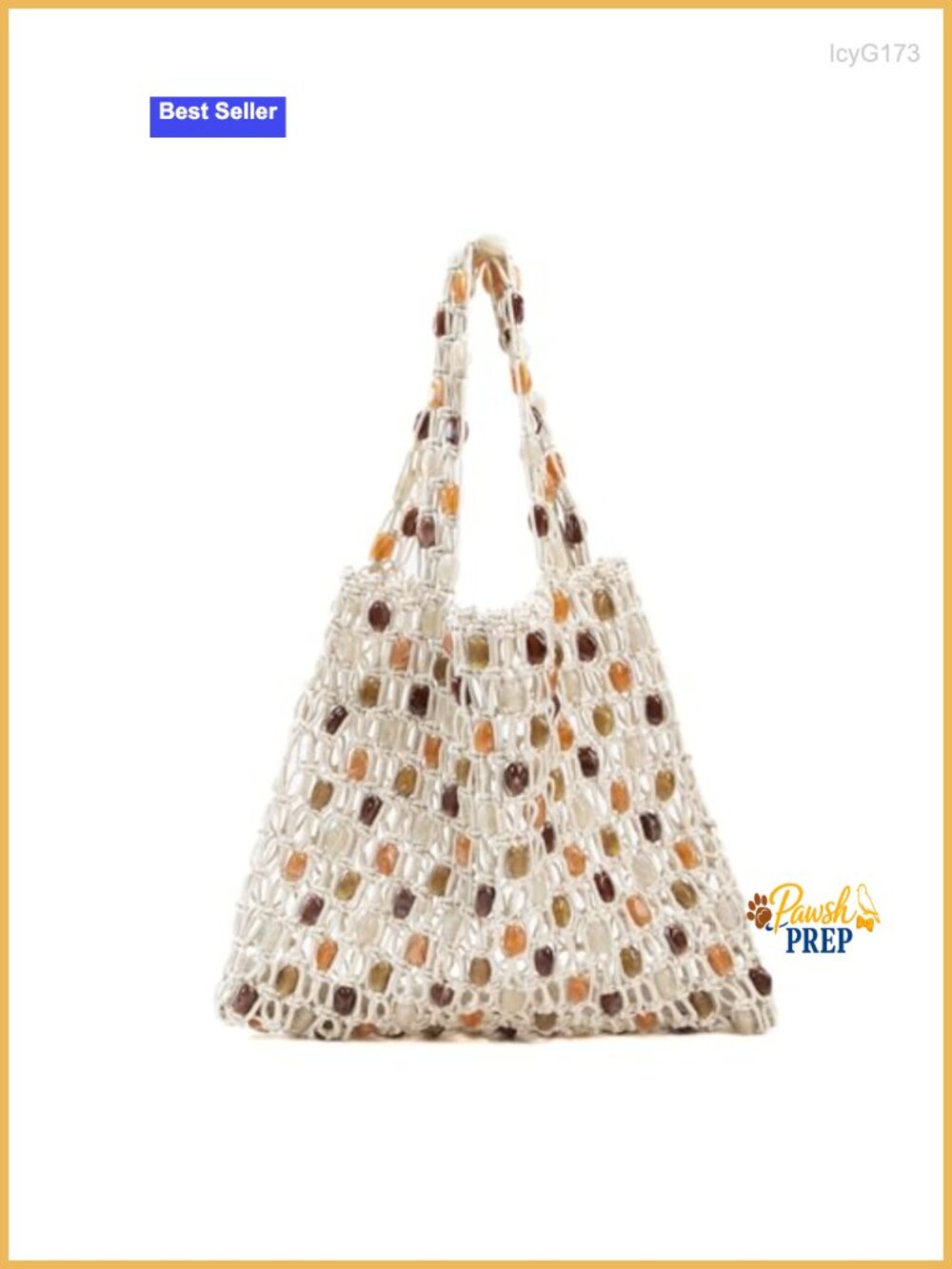 Boho Crochet Beaded Shoulder Bag - Lightweight Cotton Summer Tote